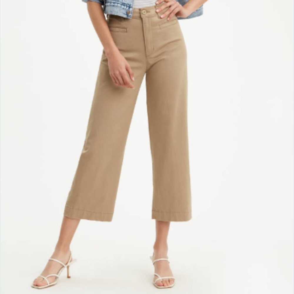Levi's Ribcage Wide Leg Jeans Khaki Tan Women's 30 Cropped Ankle